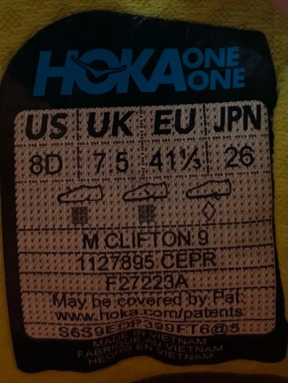Hoka One One Clifton 9 Mens Size 8 Running Shoes Ceramic Evening Primrose